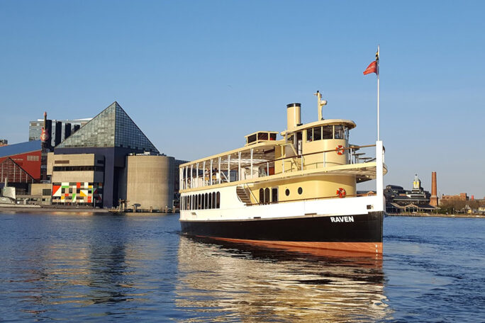 Cruising the harbor on the Raven